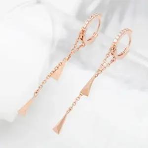 큐빅귀걸이 금침 로즈골드 체인 롱 드롭 원터치 링 귀걸이 14K