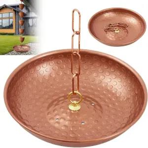 시메야오 11인치 황동 마감 레인 체인 분지 - 배수 구멍과 20cm 정원 장식이 있는 알루미늄 합금 포수