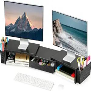 스페이스레아 메탈 책상 정리함 및 액세서리 서랍이 있는 듀얼 모니터 스탠드 라이저 펜 홀더 2개