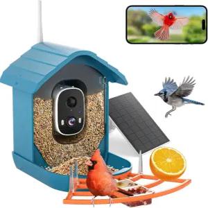 카메라가 장착된 새 모이통 AI 식별 풀 HD 라이브 비디오 태양광 발전 2.4GHz WiFi 즉시 도착 알림 -
