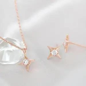 패션목걸이 로즈골드 큐빅 별 베이직 체인 목걸이 14KGP
