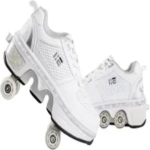 2-in-1 롤러 스케이트화 - 4개의 바퀴가 달린 남녀 공용 리트랙터블 실내외에서 즐길 수 있는