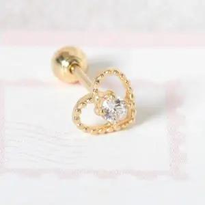14K GOLD 큐빅 하트 베이직 골드 금 피어싱