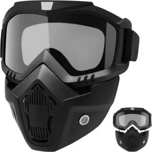 탈부착 가능한 고글이 있는 라이딩 및 커팅용 마스크 자외선 차단 먼지 방지 김서림 HD 렌즈 대형 시야