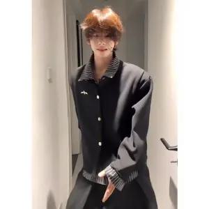 슬램덩크 남성 블랙 가을 빈티지 페이크 투피스 체크 셔츠 카디건 스트라이프 자켓 HO3