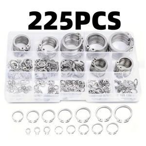 225Pcs C 유형 와셔 M3 M20 304 스테인레스 스틸 외부 고정 서 클립 스냅 링 구색 키트