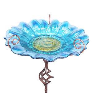 야외용 조류 높이 31인치 말뚝 블루가 정원 사육기 야외 금속 목욕 목욕 있는 유리