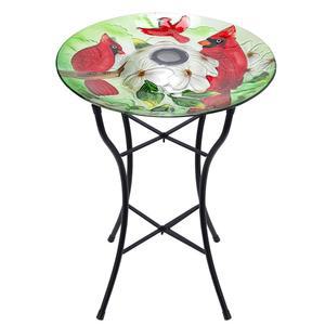 야외용 맘탑 모이통 대형 너비 유리 마당 그릇 태양광 20인치 정원 스탠드 장식용 높이 야외 레드 카디널스 목욕 금속 16인치 조명과 목욕