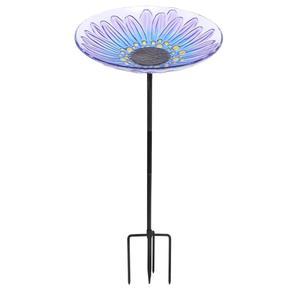 야외용 조류 잔디밭 장식용 목욕 24인치 금속 보라색 사육기 높이 달린 유리 목욕 말뚝이 야외 정원