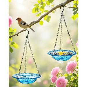 야외용 AIQRIWV 피더 목욕 네이처 걸이식 장식용 매달이식 그릇 플라스틱 조류 블루 정원 2팩