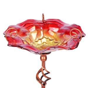 야외 조류 목욕 빨간색 말뚝 위한 정원 장식 사육사를 VCUTEKA 목욕 금속 유리