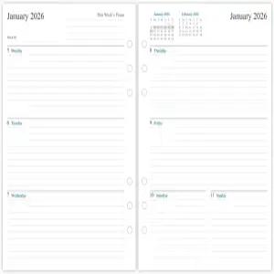 A5 링 바인더용 또는 2026 주간 플래너 리필 6홀 2페이지 5.8 x8.3