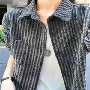 키체샵 남자 캐주얼 빈티지 가을 셔츠 무늬 남방 칼라 재킷 솔리드 HO3