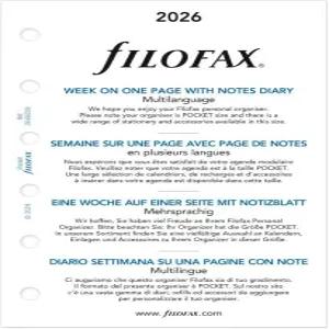 필로팍스 캘린더 다이어리 리필 포켓 사이즈 노트 백서 다국어가 포함된 한 페이지의 주간 4개 언어 2026년