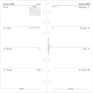 필로팍스 캘린더 다이어리 리필 개인/콤팩트 사이즈 노트 섹션이 주간 보기 일요일부터 토요일까지 백서