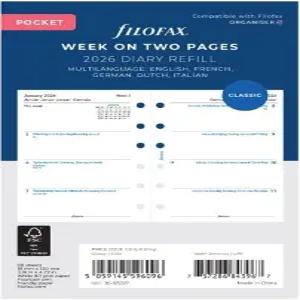 필로팍스 캘린더 다이어리 리필 포켓 사이즈 주간 시청 백서 무제한 다국어 5개 언어 2026년 (C68227-26년)