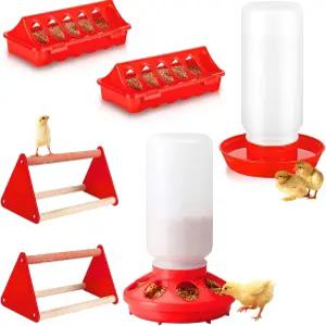 바이브헤이븐 6팩 병아리 사료 및 급수기 세트 - 미니 농어가 포함된 스타터 키트 오리/메추라기용 자동