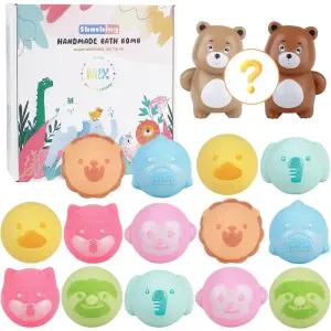 SHUCHING 아동용 다채로운 동물 배쓰밤 14개, 유아용 유기농 거품 목욕 탄산 볼, 남아 여아용 생일 선물 세