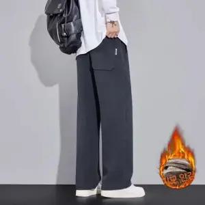 아이언하트 팬츠 남성용 남친 니트 면 캐주얼 편안와이드 일자 기모 체크 KKE1