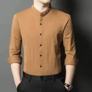 록쉬블몰 캐주얼 남성용 솔리드 셔츠 봄가을 차이나 면마 긴팔 에 HO3