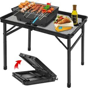 메시 데스크톱이 있는 그로빈드 접이식 그릴 테이블 캠핑 가볍고 휴대하기 쉬운 야외 피크닉 높이 조절이