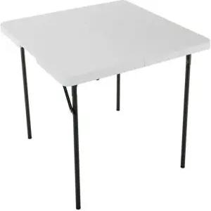 라이프타임 280228 37인치 정사각형 접이식 테이블 회색 프레임의 화이트 화강암 상단