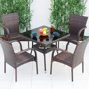 파라솔 야외용테이블 라탄야외테이블 테라스 A타입 세트 4인용