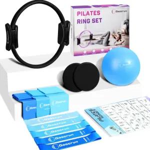 구크런 필라테스 링 세트 운동 기구 저항 밴드 볼 슬라이딩 디스크 휴대용 홈 짐 - 피트니스 가이드 포스터