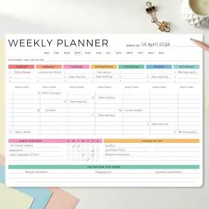 아름다운 주간 플래너 - 52장의 한 날짜가 지정되지 않은 메모장 여성이 업무나 가정 효과적으로 정리할 수