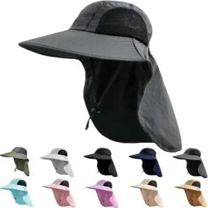 넥 플랩이 있는 남성용 선햇 UPF 50 UV 보호 하이킹 낚시 모자 여성 및 와이드 브림