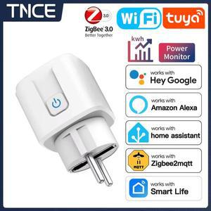 TNCE TUYA 스마트 플러그 WiFi 또는 Zigbee3.0 소켓 EU 16A/20A 전력 모니터 타이밍 기능 음성 제어 Alexa