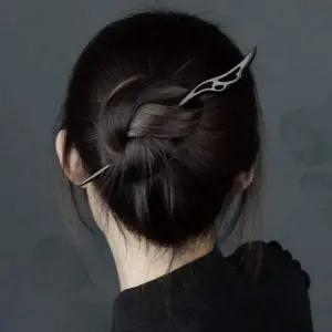 나무 흑단 올림 여성 머리 헤어 수공예 비녀 한복비녀 검정비녀