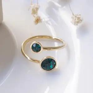 우정반지 에메랄드 오스트리아 크리스탈 골드 프리반지 R034