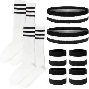 남녀 스포츠 80년대 피트니스를 위한 10피스 스트라이프 스웨트밴드와 양말 세트 헤드밴드 손목