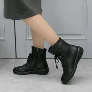 [옷자락]여자 가을 겨울 베이직 레이스업 앵클부츠