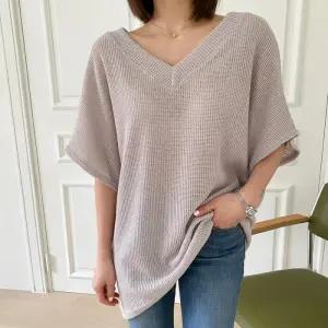 [옷자락]여자 여리핏 브이넥 폴리 레이온 루즈 니트