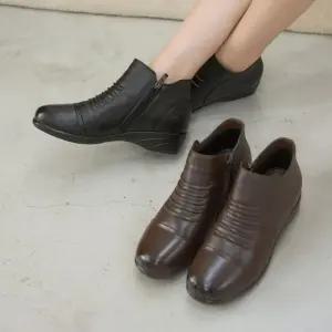 [옷자락]여자 데일리 편안한 가죽 사이드 지퍼 앵클부츠