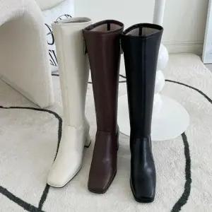 [옷자락]여자 고급스러운 스퀘어토 미들굽 롱부츠