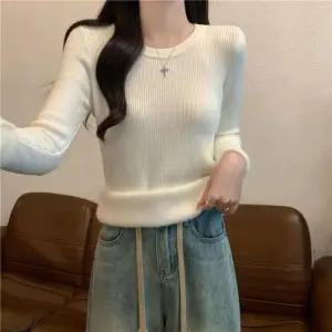 [옷자락]여자 기모안감 골지 슬림핏 라운드 니트