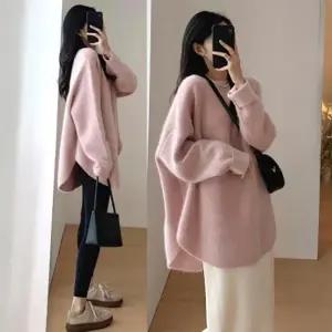 [옷자락]여자 모던 라운드넥 오버핏 롱 니트 스웨터