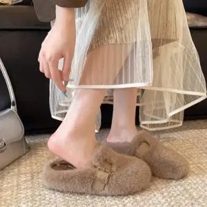 [옷자락]여자 포근한 겨울 사랑스러운 데일리 실내외 퍼 슬리퍼