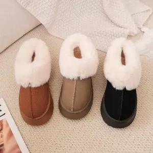 [옷자락]여자 데일리 편안한 캐주얼 통굽 털 슬립온 슈즈