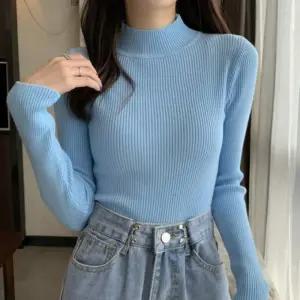 [옷자락]여자 데일리 베이직 골지 반목 슬림핏 니트 티셔츠