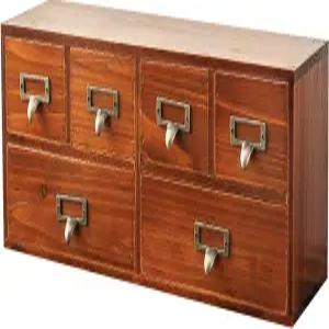 6단 서랍 빈티지 책상 정리함 클래식 브라운 우드 테이블탑 수납 - 슬림 레트로 스타일 데스크탑 정리
