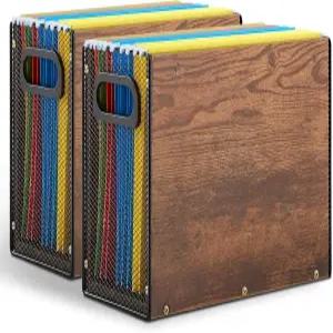 어메이징스파크 나무 걸이 파일 정리함 손잡이가 있는 2팩 데스크탑 글자 크기의 폴더를 위한 단단한 및