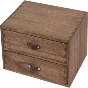 DDYURI 우드 2단 서랍형 데스크탑 정리함 - 주방 조리대 화장대 탁상용 책상 수납함 사무용품 겸용 프린터