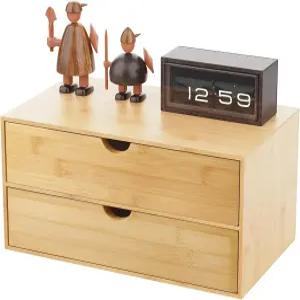 서랍 2개가 있는 네안도 대나무 책상 정리함 나무 조리대 사무실 및 가정용 테이블탑 수납 조립 필요 없음