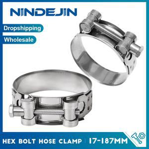 1개 중형 볼트 호스 클램프 304 스테인리스 강력 조절식 헥스 와이드 밴드 파이프 자동차 배관용