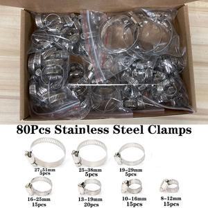 80pcs 호스 클립 파이프 클램프 8mm 51mm 스테인레스 스틸 후프 세트 자동차 고정 도구