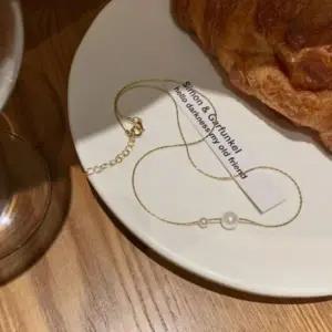 [하프클럽/]여성용 미니멀 진주 포인트 골드 체인 목걸이